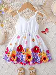 Flower Print Pleated Cami Dress for Girls