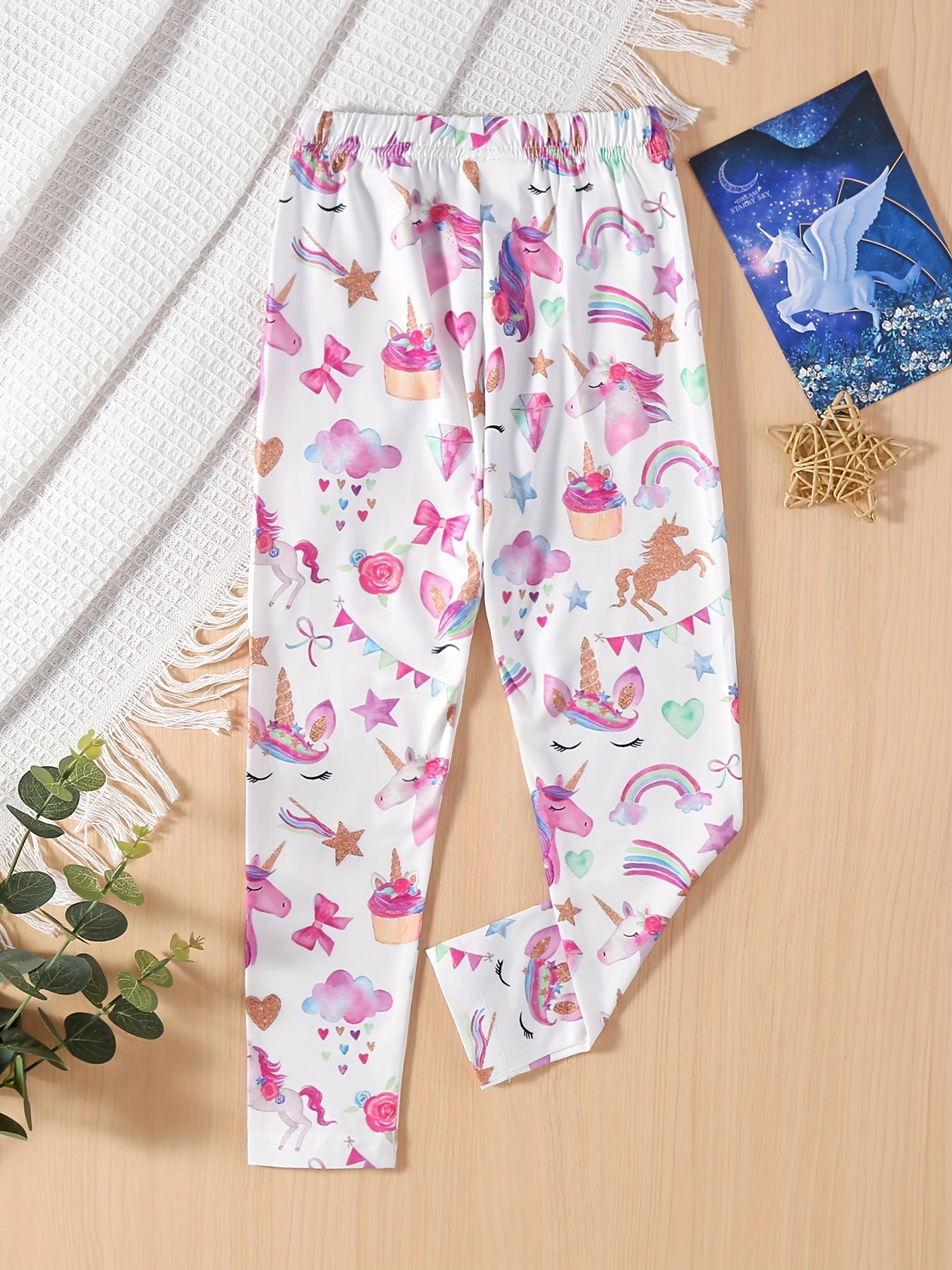 Girls' Unicorn & Stretchy Athletic Leggings Kids Elastic Waist Ankle Pants