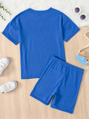 Girl's Casual Suit: Letter Print T-shirt & Bicycle Shorts