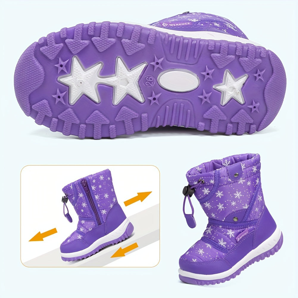 Girl's High Top Snow Boots Warm Fleece Non-Slip Plush Cozy Hiking Shoes