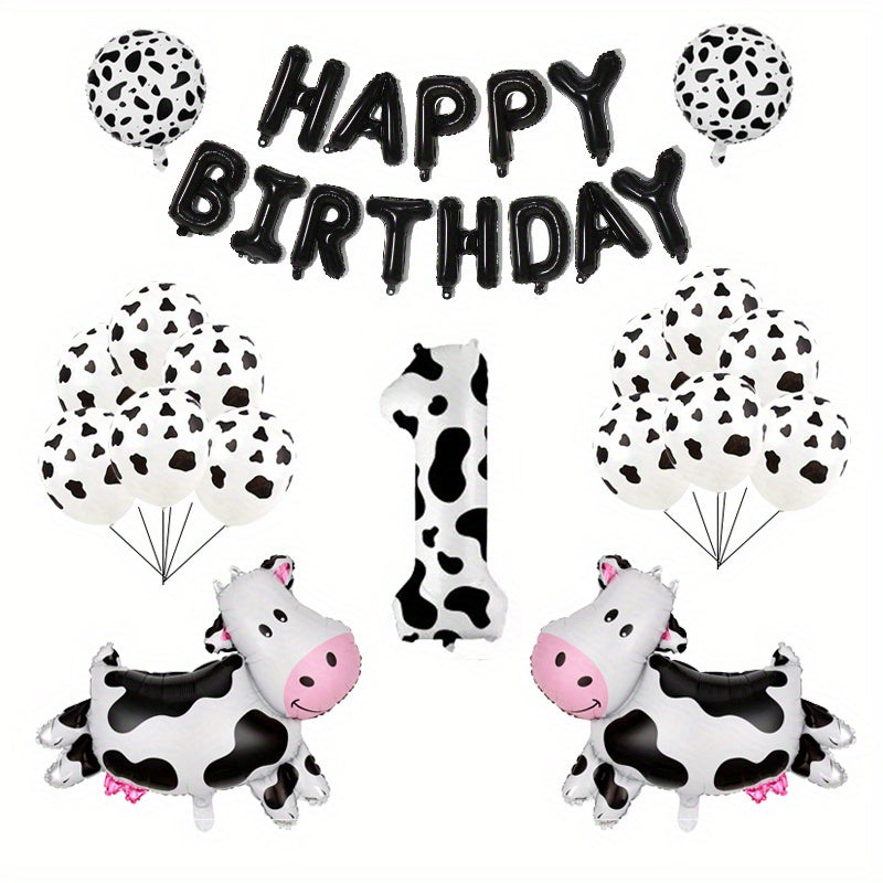 Farm Animal Theme Birthday Party Decoration Set - Cow Print Balloon Set
