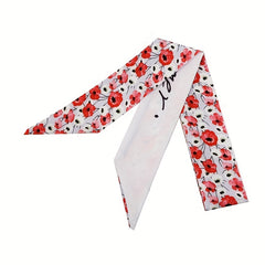2pcs Red & Brown Skinny Scarf Long Ribbon Neckerchief Twilly Scarf