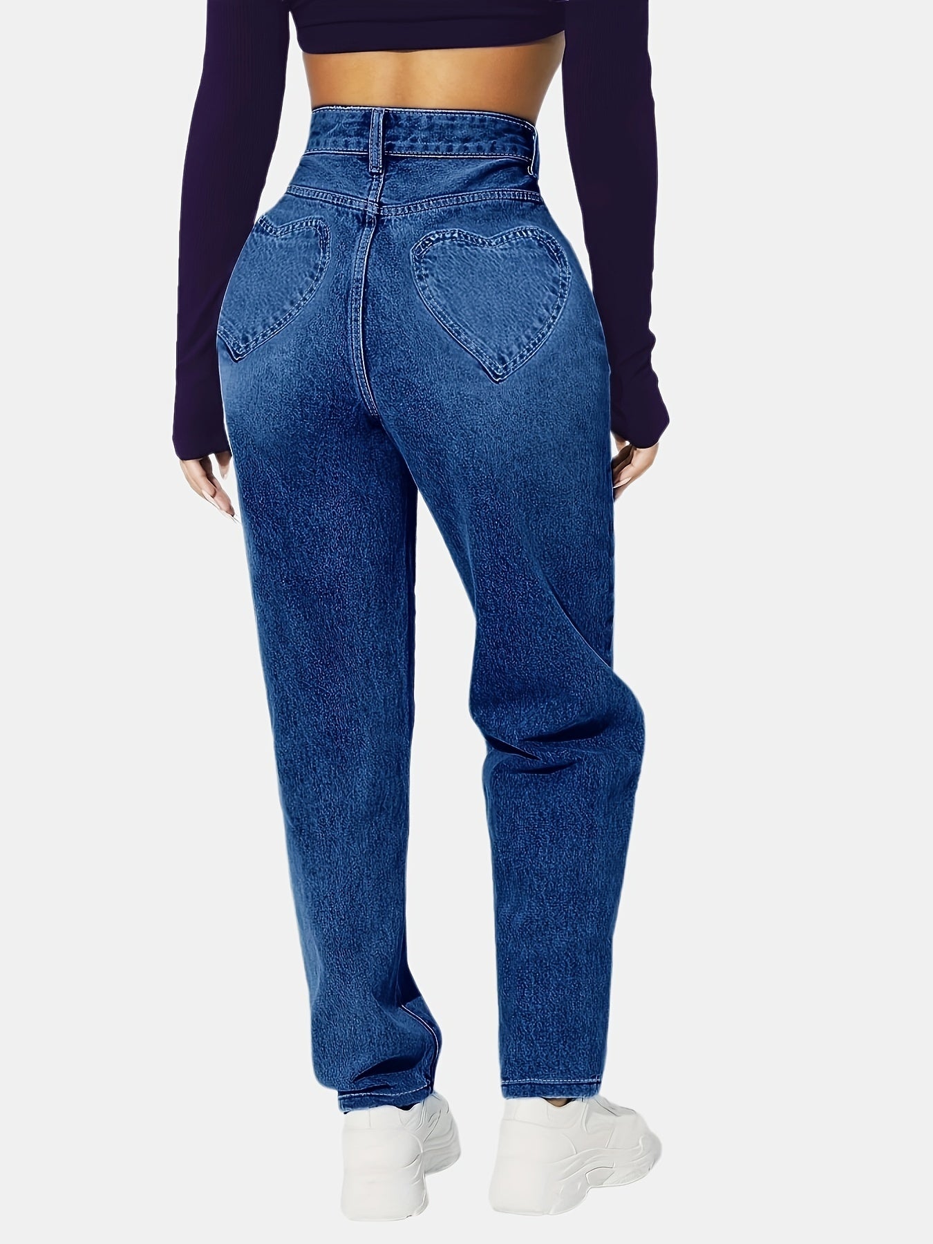 Dark Mom Jeans High Waist Slash Pockets High Rise Straight Denim Pants