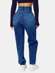 Dark Mom Jeans High Waist Slash Pockets High Rise Straight Denim Pants