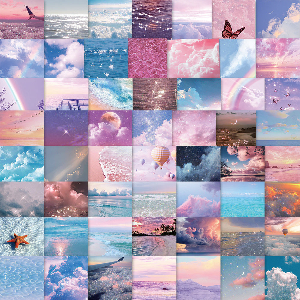 56pcs Waterproof Stickers Cloud Starry Sea Patterns for Suitcase Mobile Shell
