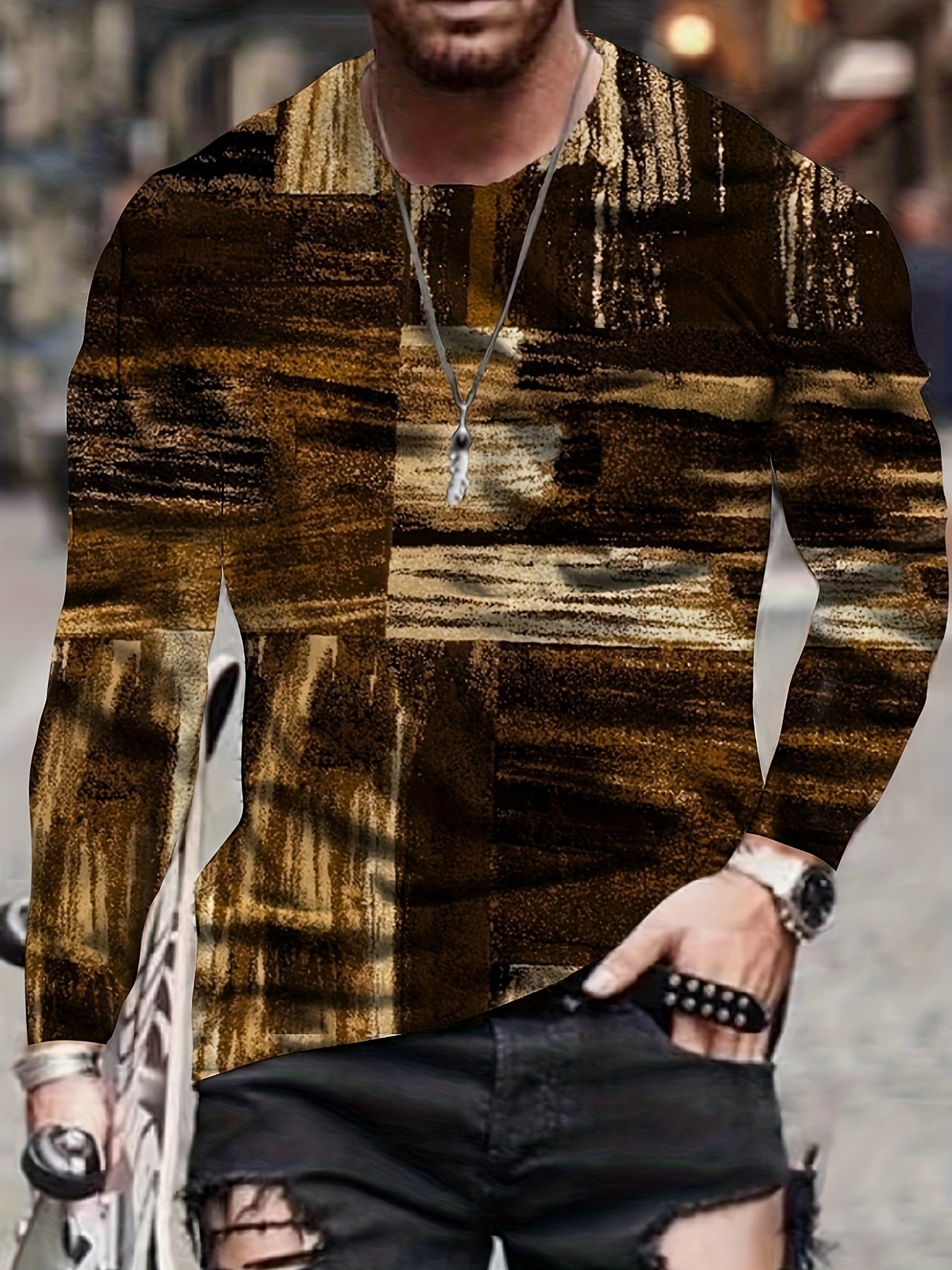 Vintage Print Men's Long Sleeve Tee For Autumn