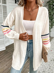 Plus Stripe Print Long Sleeve Open Front Cardigan