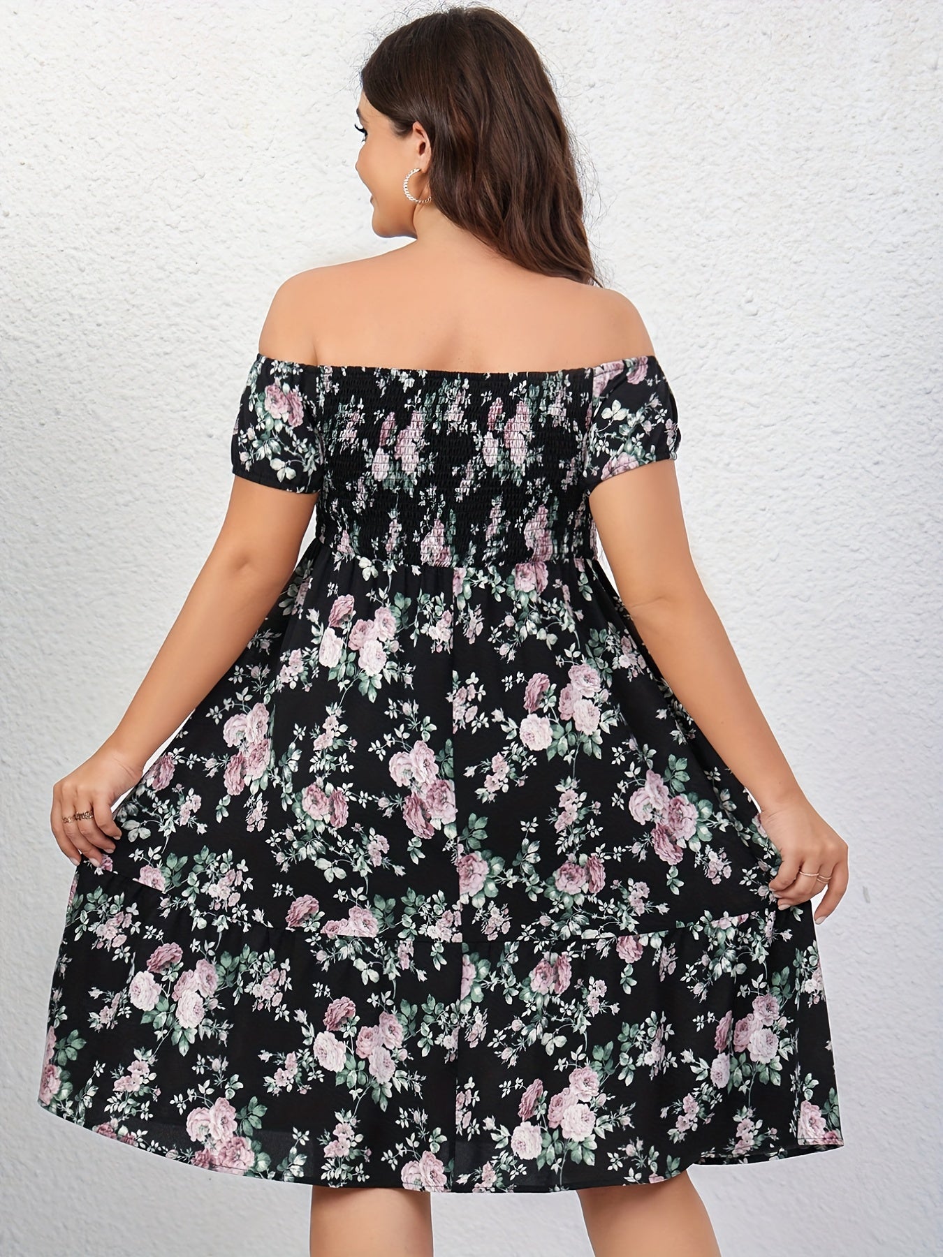 Floral Print Off Shoulder Dress Plus Size