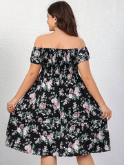 Floral Print Off Shoulder Dress Plus Size