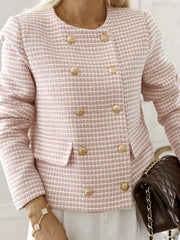 Plaid Print Double Breasted Jacket & Mini Skirt Set