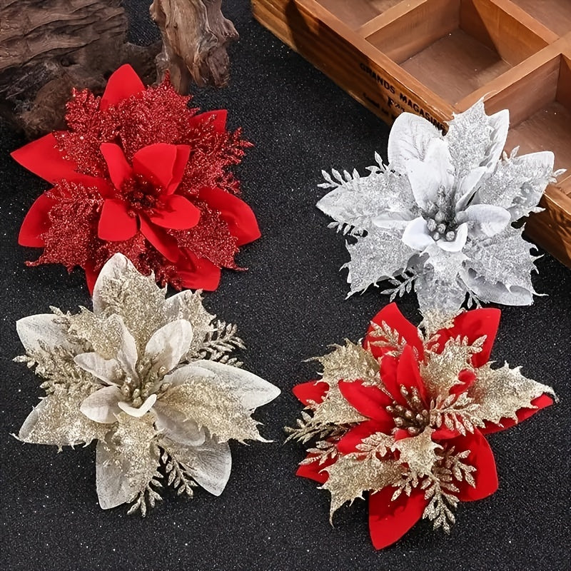 1pc Christmas Decorative Flowers Red Artificial Flowers Christmas Wreath Accesso