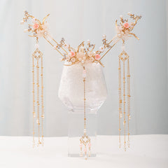 Faux Pearl Crystal Flower Tassels Hairpin Headband Wedding Bridal Jewelry