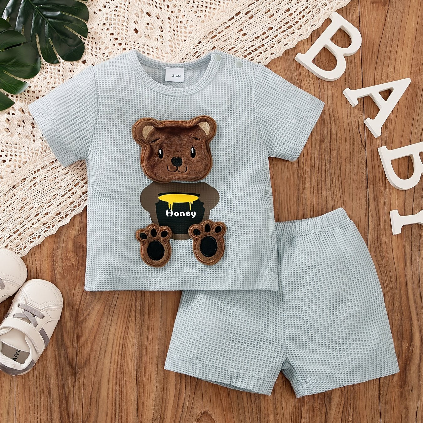 2pcs Baby Boys Bear Pattern T-shirt & Shorts Set