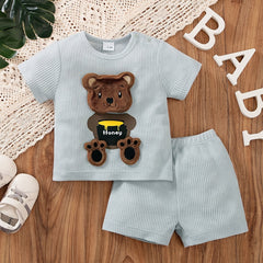 2pcs Baby Boys Bear Pattern T-shirt & Shorts Set