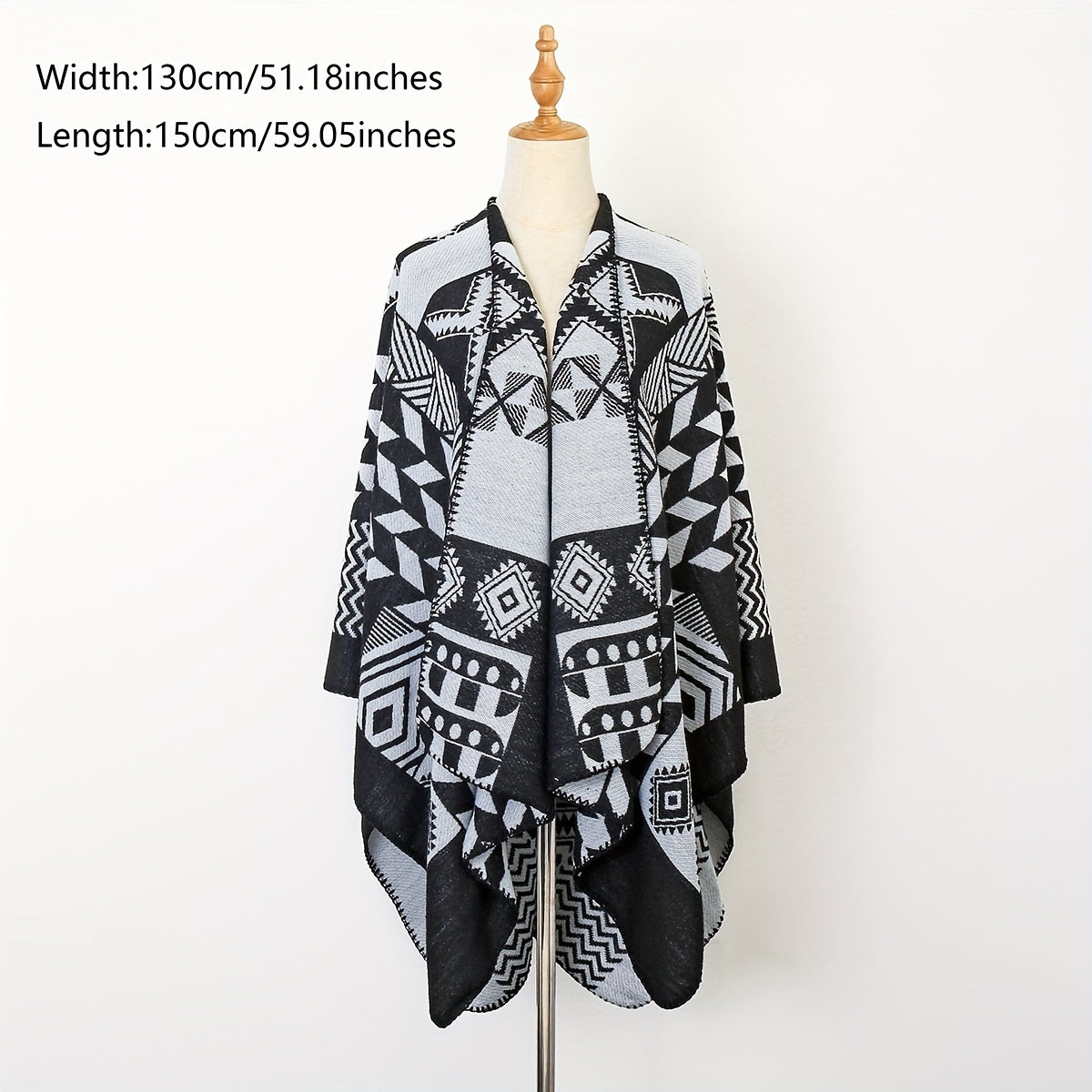 Boho Plaid Jacquard Shawl Vintage Warm Wrap Large Blanket Scarf Poncho Capes
