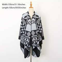 Boho Plaid Jacquard Shawl Vintage Warm Wrap Large Blanket Scarf Poncho Capes