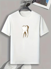 Tooth Print Men's Comfy T-shirt Active Stretch Tee For Summer