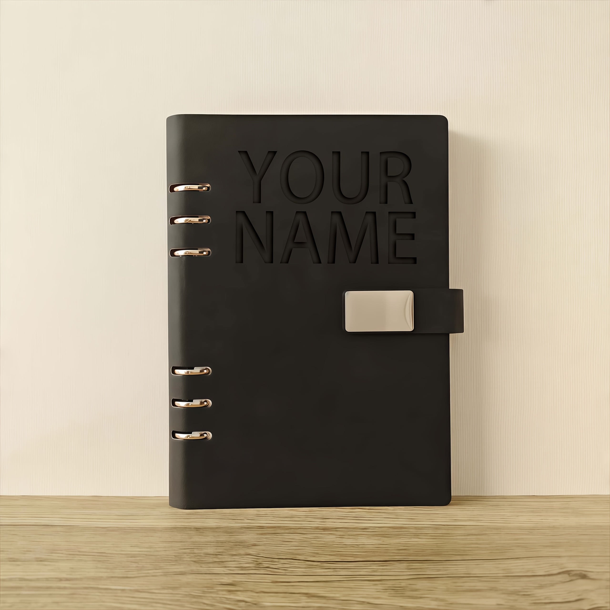 Personalized A5 PU Leather Notebook Embossed Name Glossy Finish 5 Colors