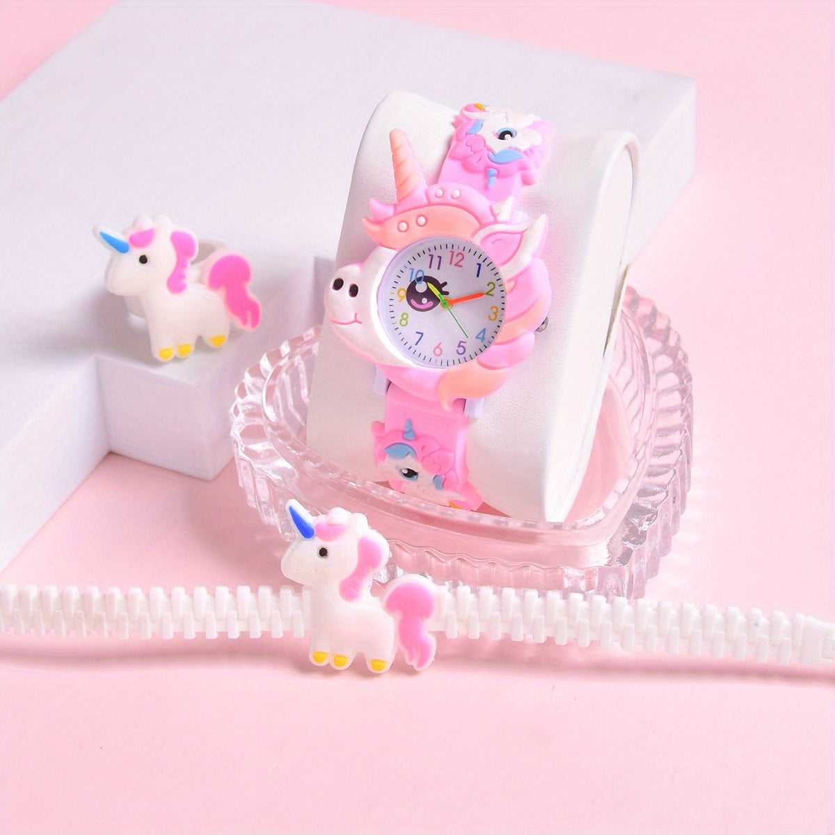Pony Girls' Watch 3pcs Set 3D Cartoon Pony Girls' Watch Soft Silicon Strap