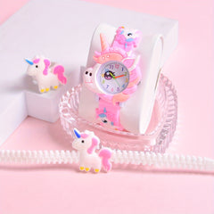 Pony Girls' Watch 3pcs Set 3D Cartoon Pony Girls' Watch Soft Silicon Strap