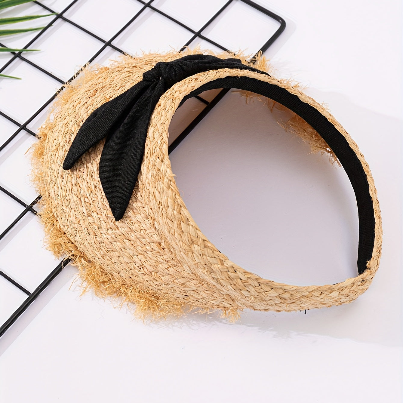 Bow Decor Straw Visor Hat Wide Brim Summer Sun Hats Outdoor UV Protection
