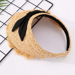 Bow Decor Straw Visor Hat Wide Brim Summer Sun Hats Outdoor UV Protection
