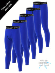 Men's 5pcs High Stretch Leggings Quick Dry Sports Compression Pants