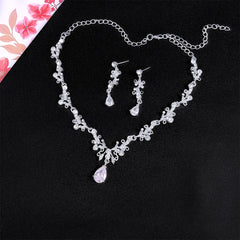 Silvery Bridal Jewelry Set Crystal Choker Necklace Earrings Bracelet