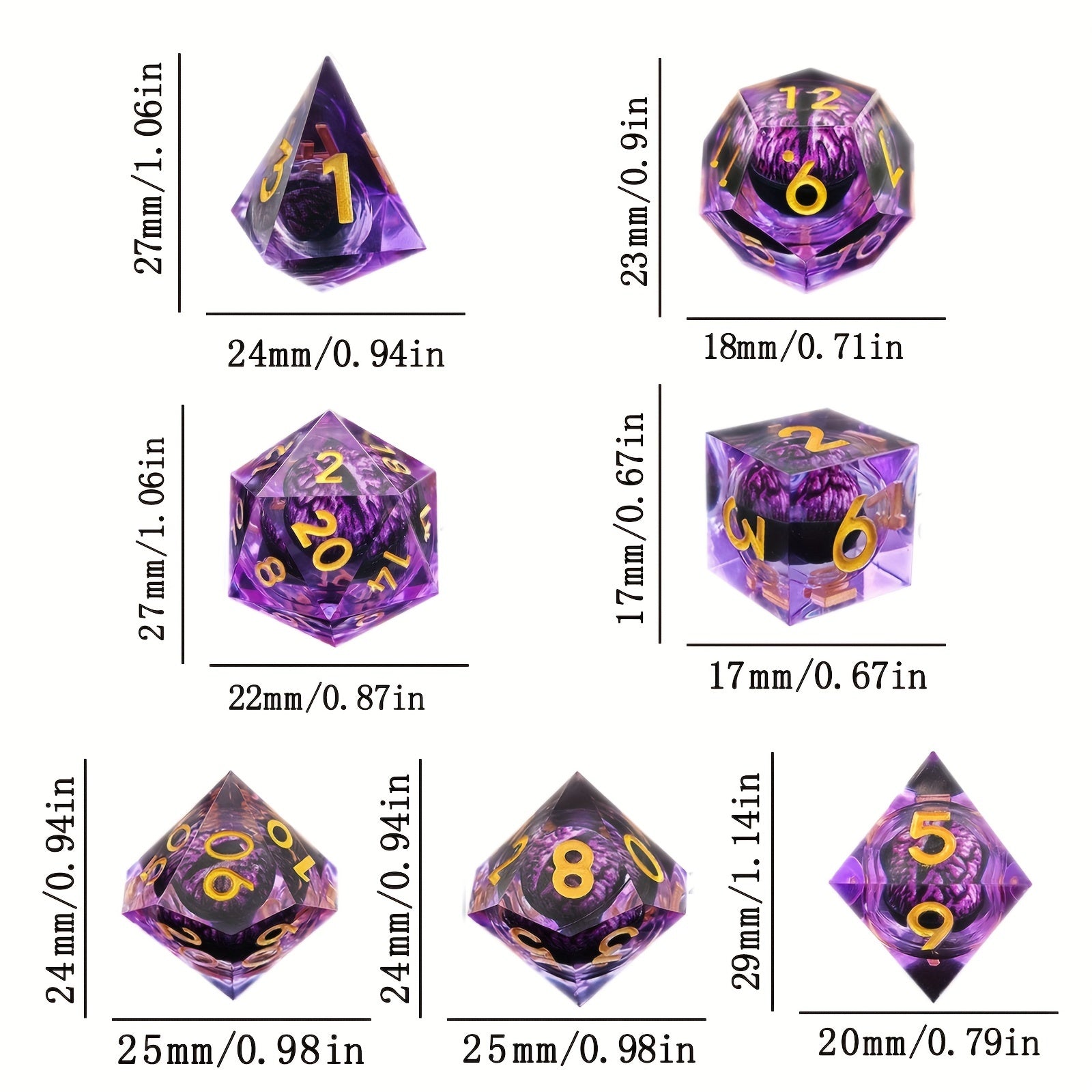 Resin Quicksand Dragon Eye Dice Set for Tabletop Games