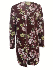 Floral Print Open Front Cardigan Long Sleeve Outerwear