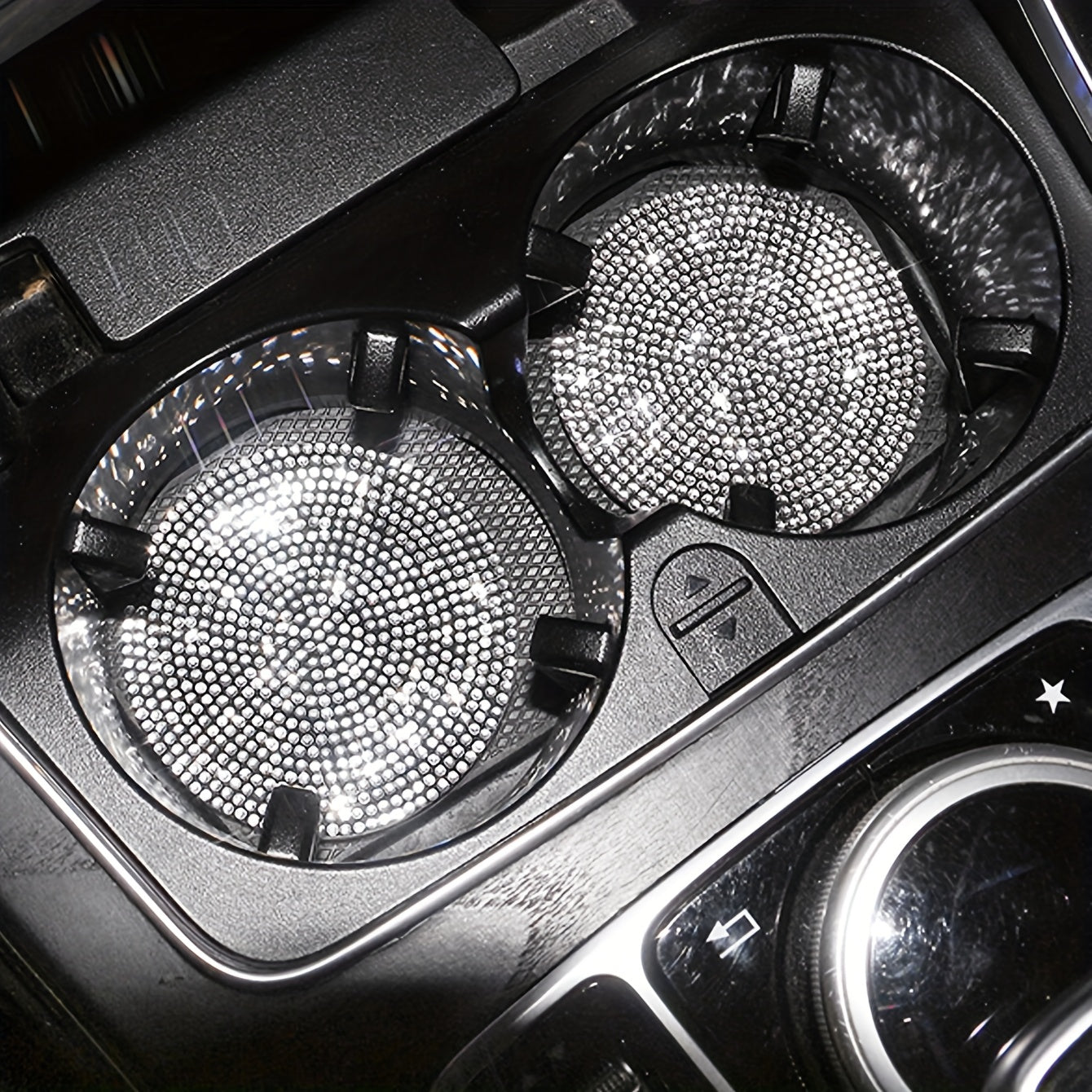 2pcs Car Non-slip Coaster with Artificial Diamond Design