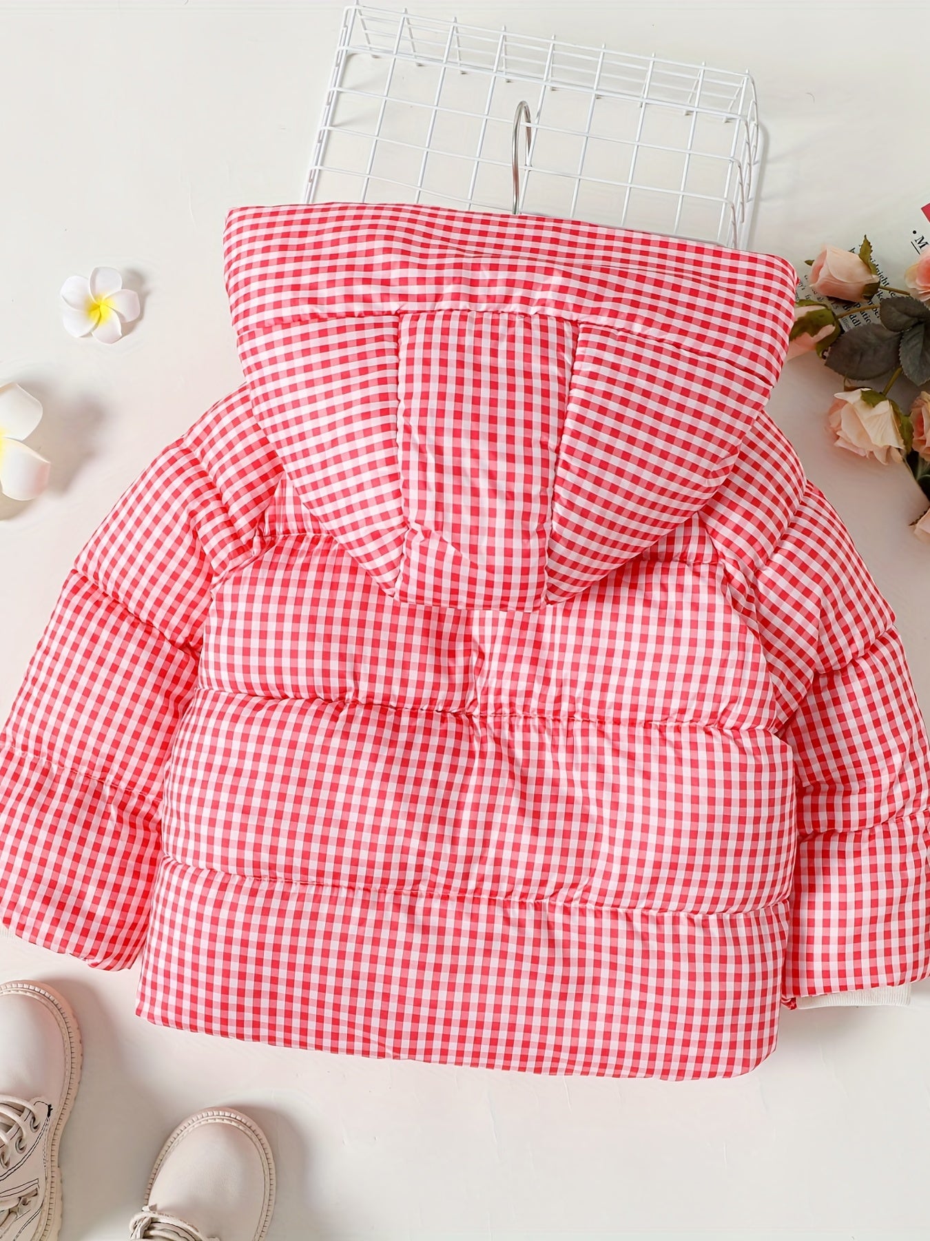 Toddler Girl Plaid Hooded Puffer Coat Casual Long Jacket