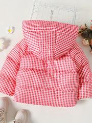 Toddler Girl Plaid Hooded Puffer Coat Casual Long Jacket