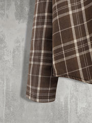 Men's Plaid Shirt Jacket Hooded Long Sleeves Coat