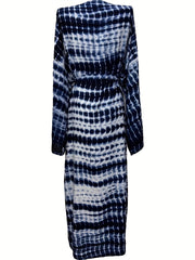 Tie Belt Long Sleeve Kaftan Cover Up Loose Fit V Neck Robe Dress
