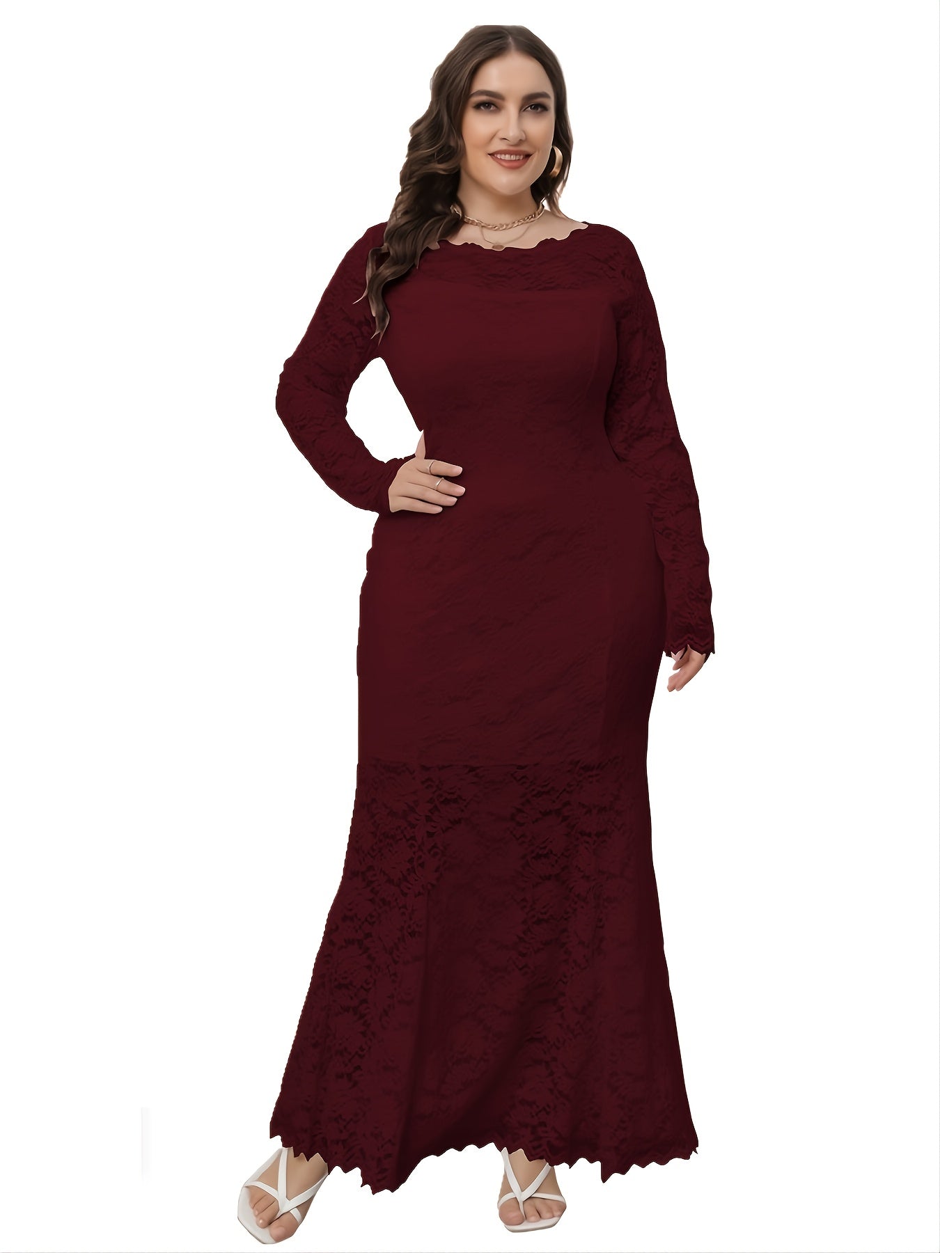 Floral Print Mesh Sleeve Maxi Dress Plus Size