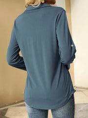 Solid Lantern Sleeve V Neck Blouse