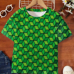 Gradient Cube Graphic Short Sleeve T Shirt for Girls
