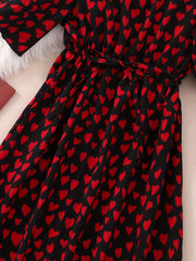 Hearts Print V-neck Tunic Dress for Girls