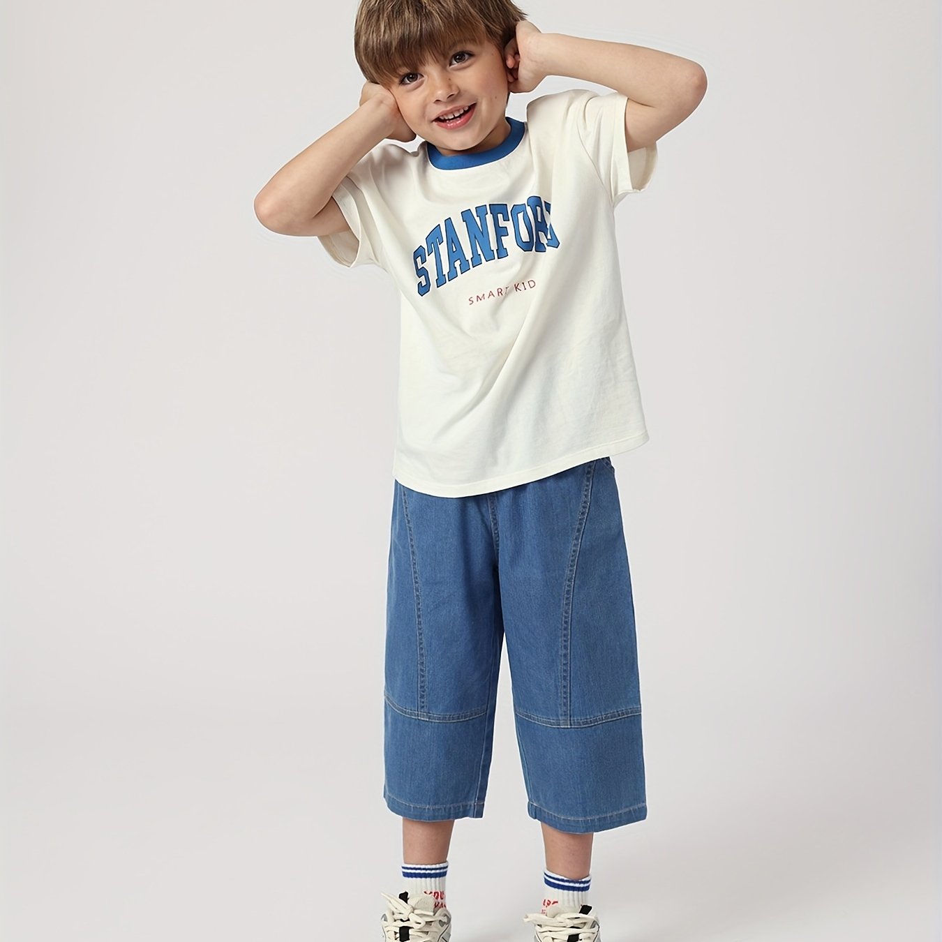 Boys Elastic Cropped Jeans Summer Pants