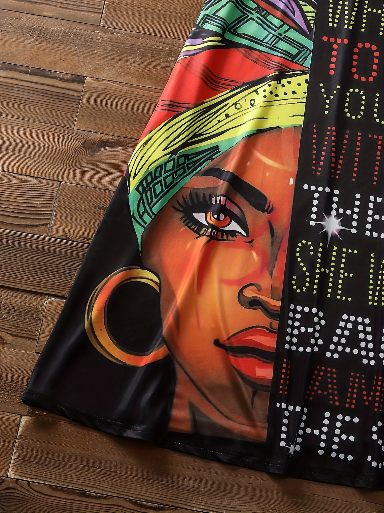 Colorblock Slogan Print V Neck Dress With Pockets