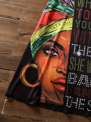 Colorblock Slogan Print V Neck Dress With Pockets