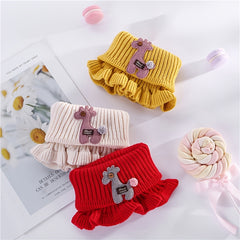 Girls Knitted Ruffled Scarf With Giraffe Patch Winter Neck Protector