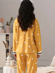 Bear & Heart Print Pajama Set Long Sleeve Top & Pant