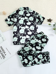 Girls Green Flower Short Sleeve Pajama Set