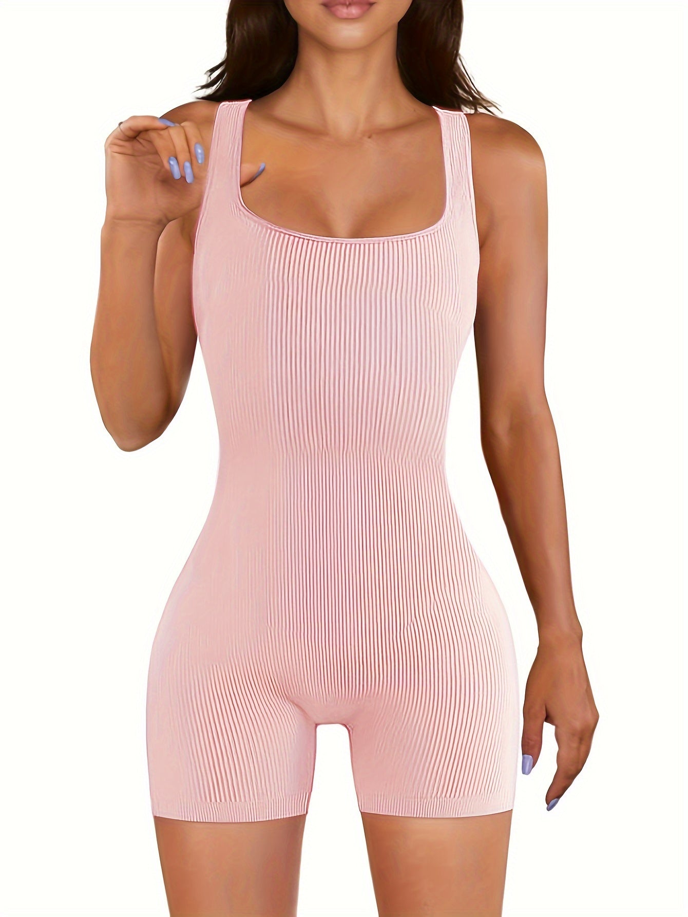 Casual Yoga Jumpsuit Square Neck High Stretch Fitness Yoga Romper