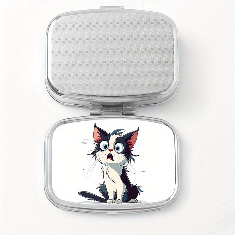 Surprised Cat Print Two Compartment Pill Box Mini Portable Travel Outdoor Sports
