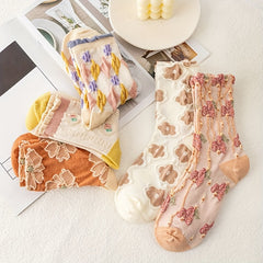 7 Pairs Floral Print Socks Comfy & Mid Tube Socks Women's Stockings