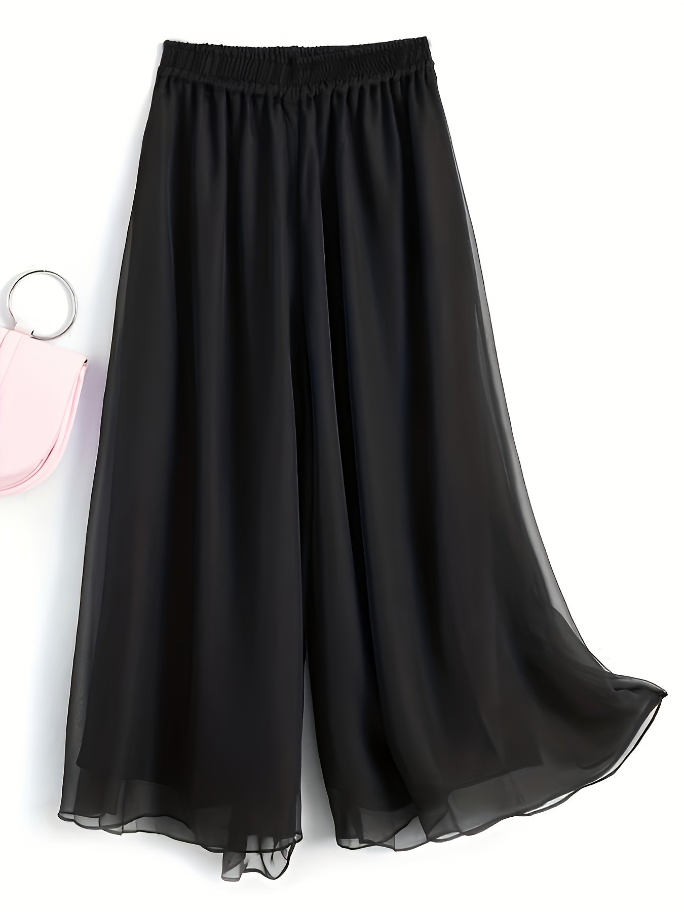 Ruched Wide Leg Pants Elastic Waist Summer Casual Solid