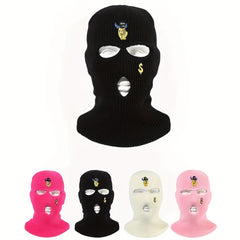 Embroidered Knitted Balaclava Warm Hat